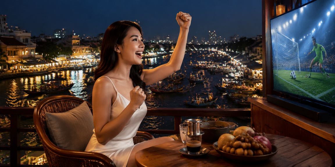 Người dùng Việt Nam trải nghiệm cá cược trực tuyến tại quán cà phê bên sông Mekong